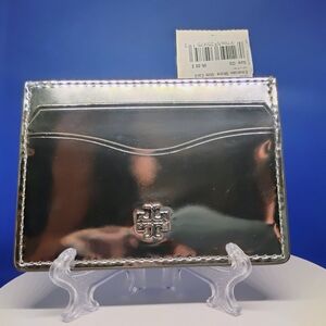 Tory Burch NWT Emerson Metallic Shine Slim Card Case with Logo
